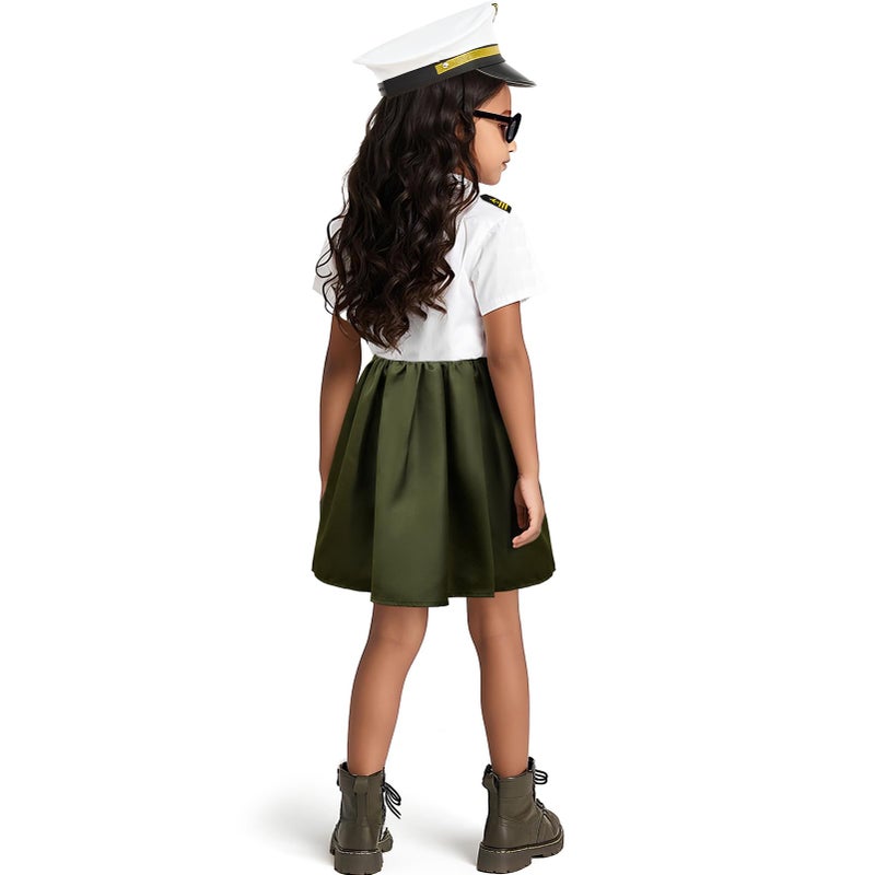 G.C Girls Pilot Costume Kids Dress Up Outfits Toddler Sunglasses Hat Accessories Halloween Cosplay Role Play Party Gifts - Image 3